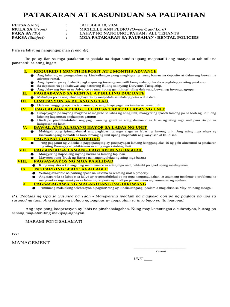 Tenant Rules | PDF