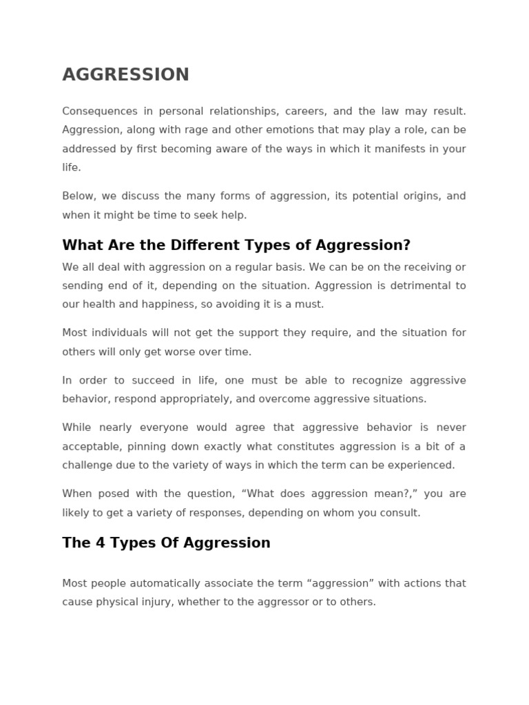 Aggression Notes - Supplementary 2024 | PDF | Aggression | Intention