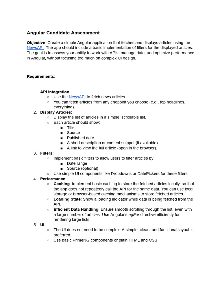 Angular NewsAPI App Assessment Guide | PDF | Mobile App | Cache (Computing)