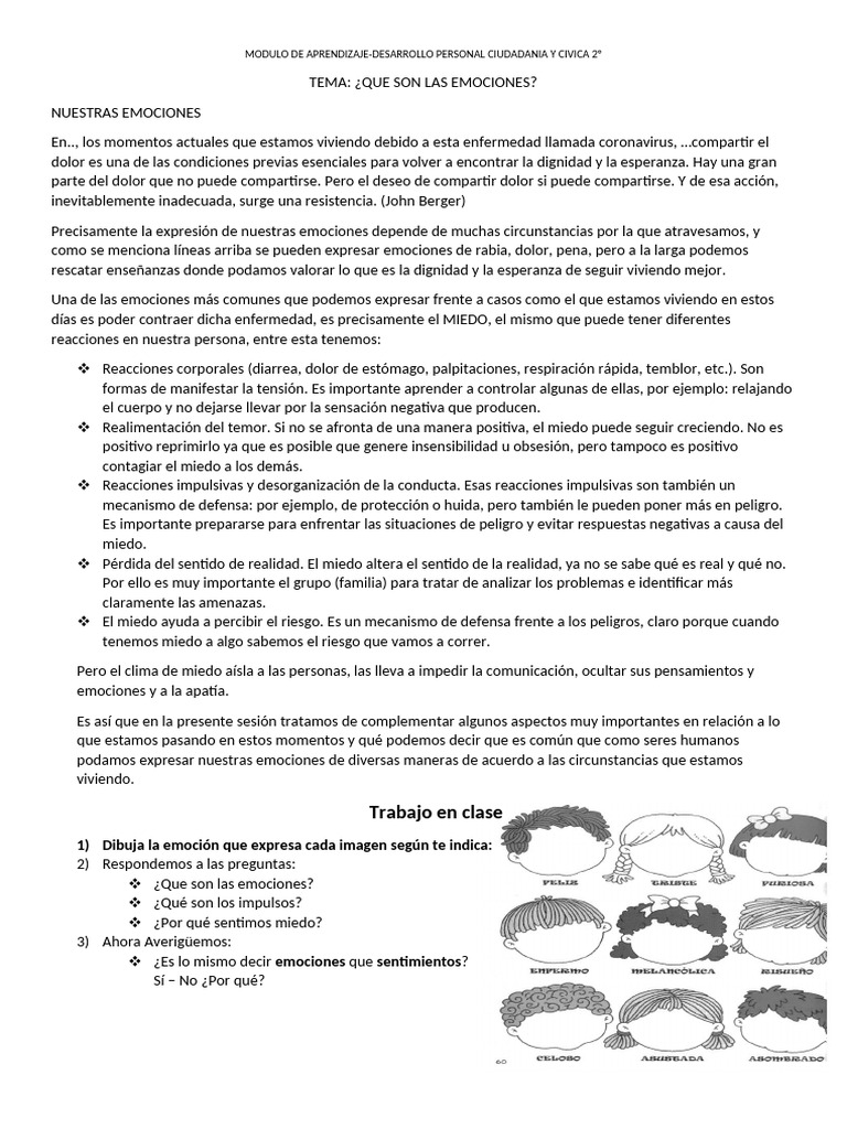 MODULO DE APRENDIZAJE DPCC 2°y 3° | PDF | Temor | Las emociones