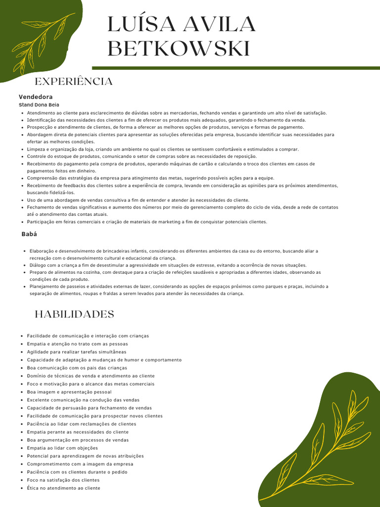 Currículo de Luísa Avila Betkowski | PDF | Marketing