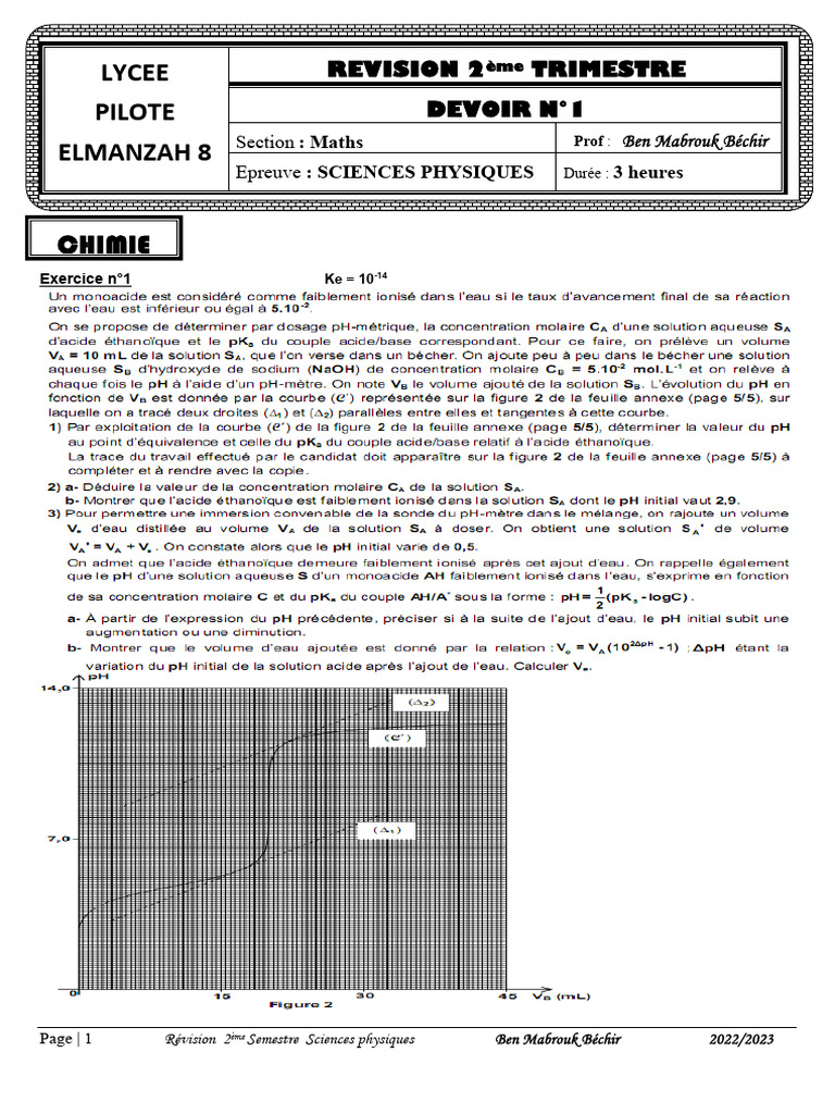 Correction Devoir Physique Bac Math 2023 | PDF | Ph | Pendule (physique)