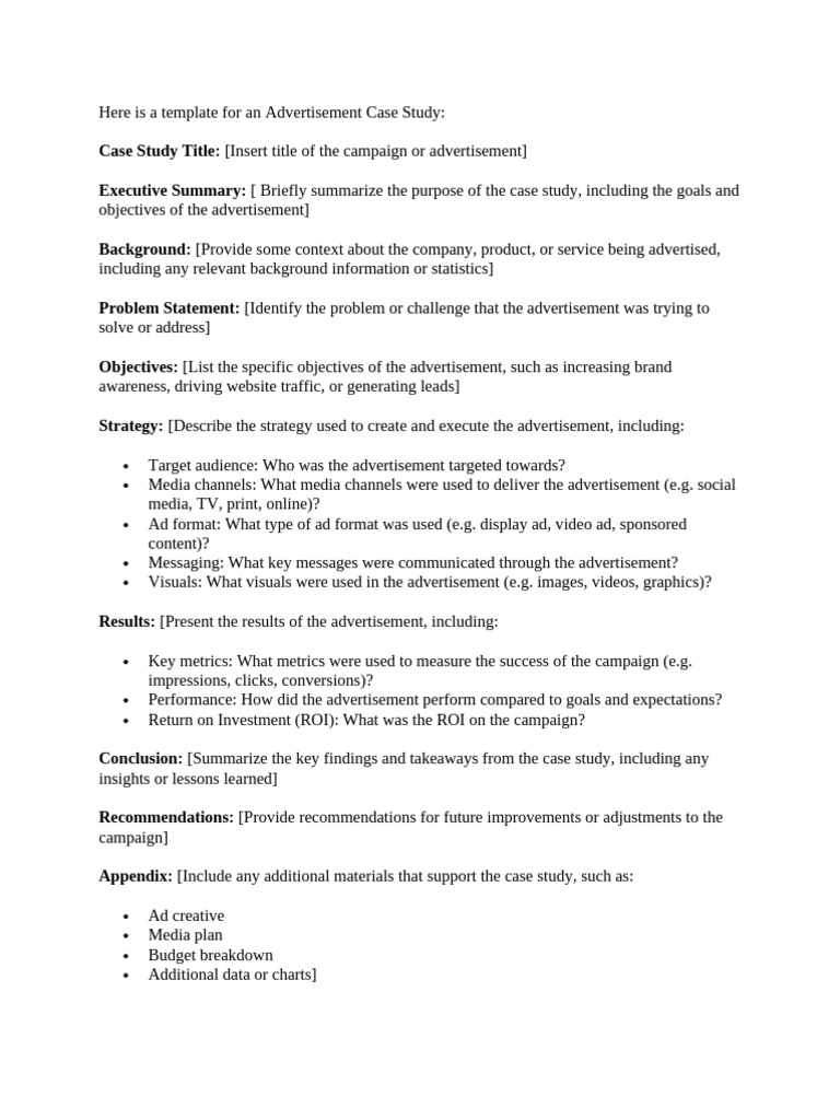 Template For An Advertisement Case Studies | PDF | Advertising ...