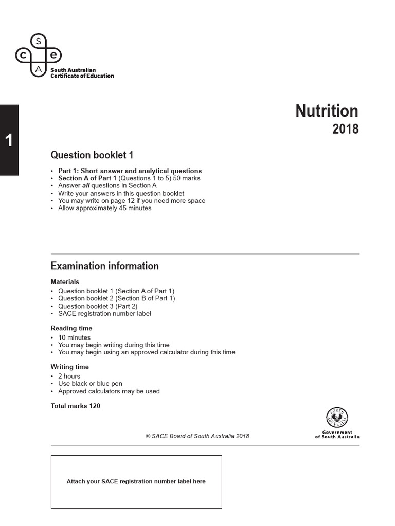 SACE Nutrition Exam Questions 2018 | PDF | Diabetes | Nutrition Facts Label