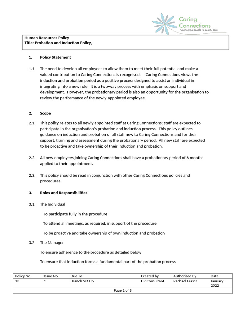 13 CC Induction and Probation Procedure | PDF | Employment | Policy
