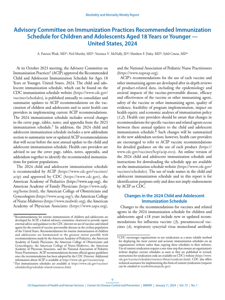 2024 Child Immunization Schedule Update | PDF | Vaccines | Clinical ...