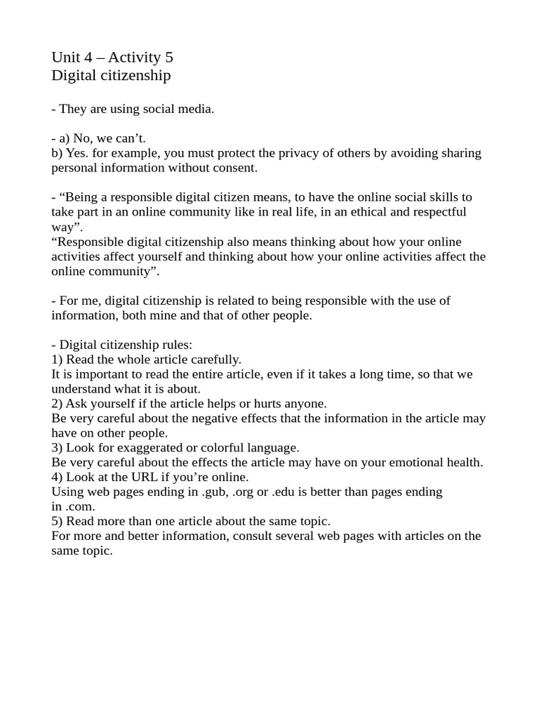 Activity 5 Unit 4 Ingles | PDF
