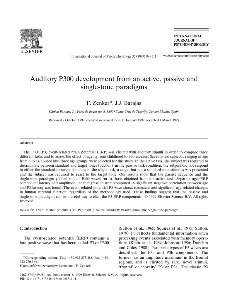 Zenker P300 in Kids, Single Tones Int J Psychophys 1999 | PDF | Event ...
