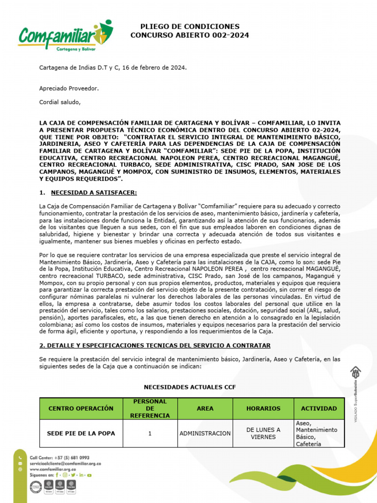 Pliego de Condiciones 02 2024 Aseo | PDF | Daños y perjuicios