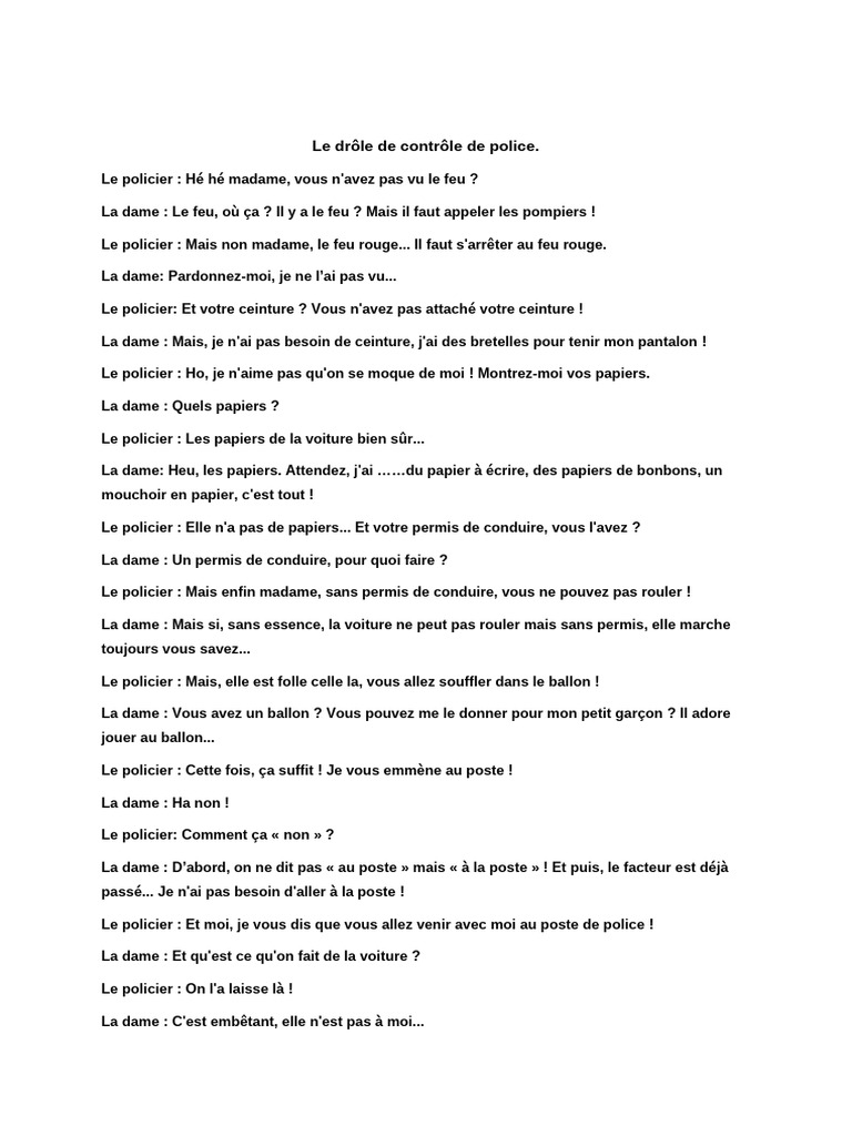 Dialogue humoristique entre police et dame | PDF