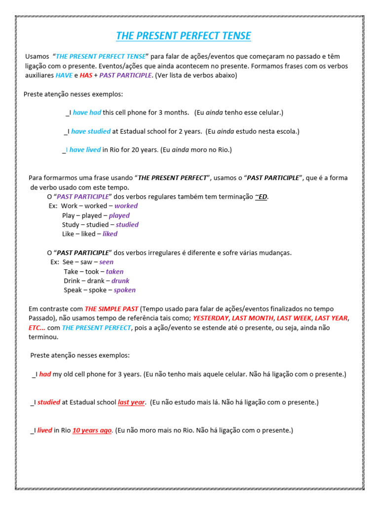 The Present Perfect Tense | PDF | Linguistic Typology | Semantic Units