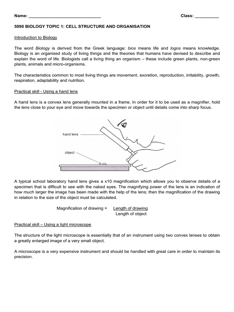 Topic 1 Cell Structure and Organisation | PDF | Cell (Biology) | Cytoplasm