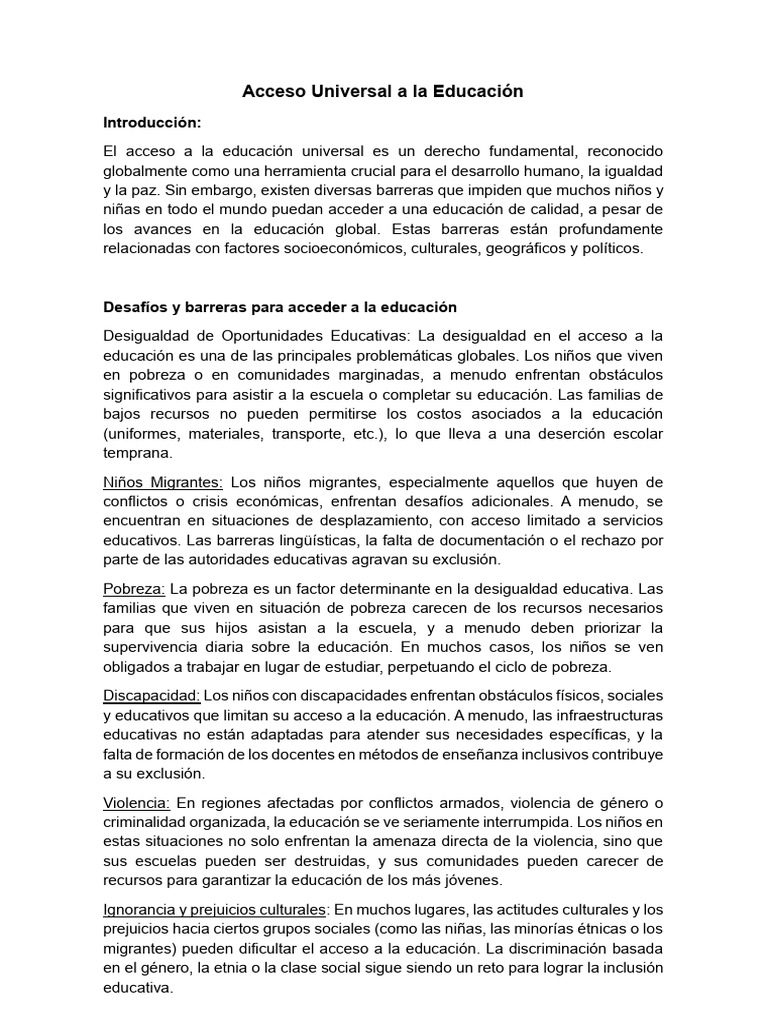 Acceso Universal A La Educación Equipo 2 | PDF | Desigualdad social ...