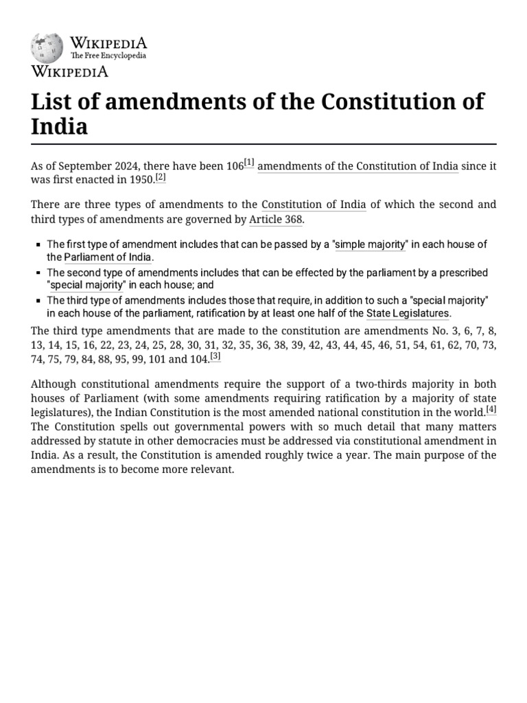 Amendments to the Indian Constitution | PDF | Constitutional Amendment ...