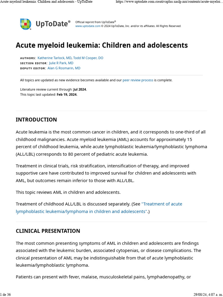 Acute Myeloid Leukemia - Children and Adolescents - UpToDate | PDF ...