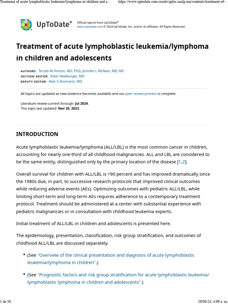 Treatment of Acute Lymphoblastic Leukemia_lymphoma in Children and ...