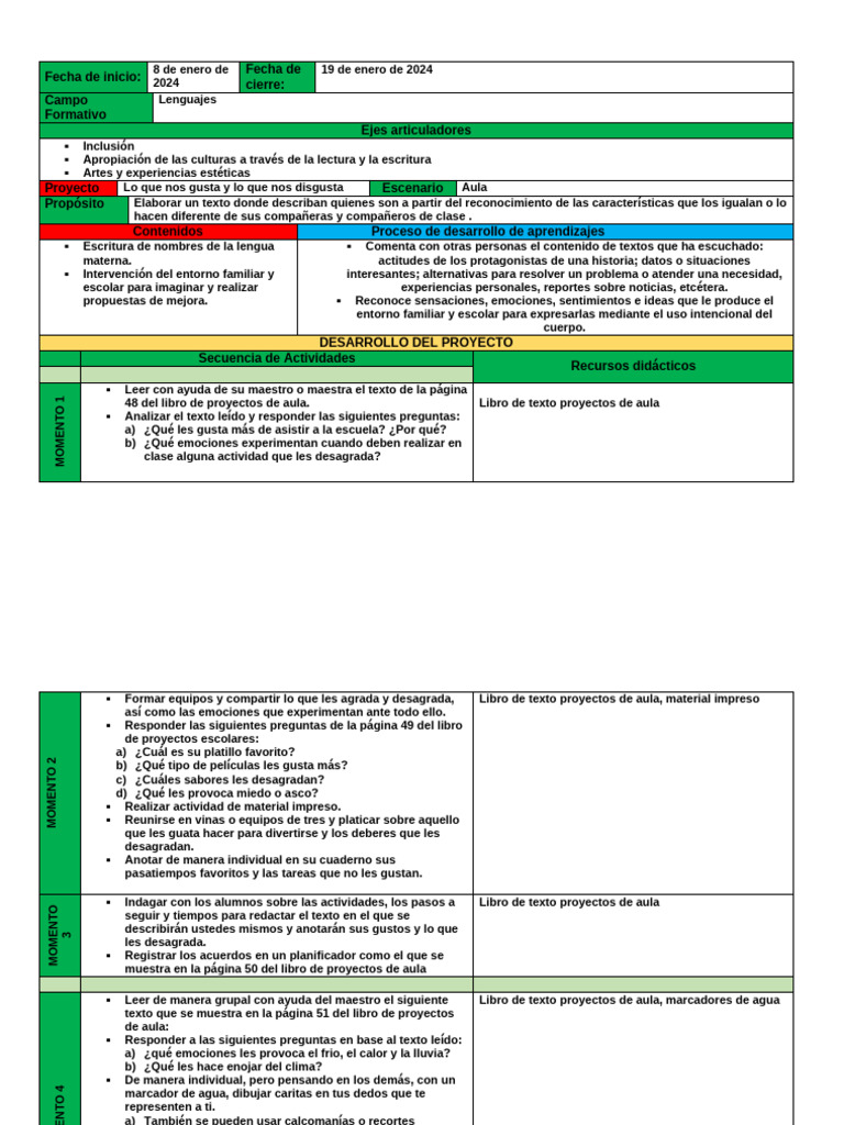 Planeación Proyectos de Aula | PDF | Salón de clases | Cuaderno