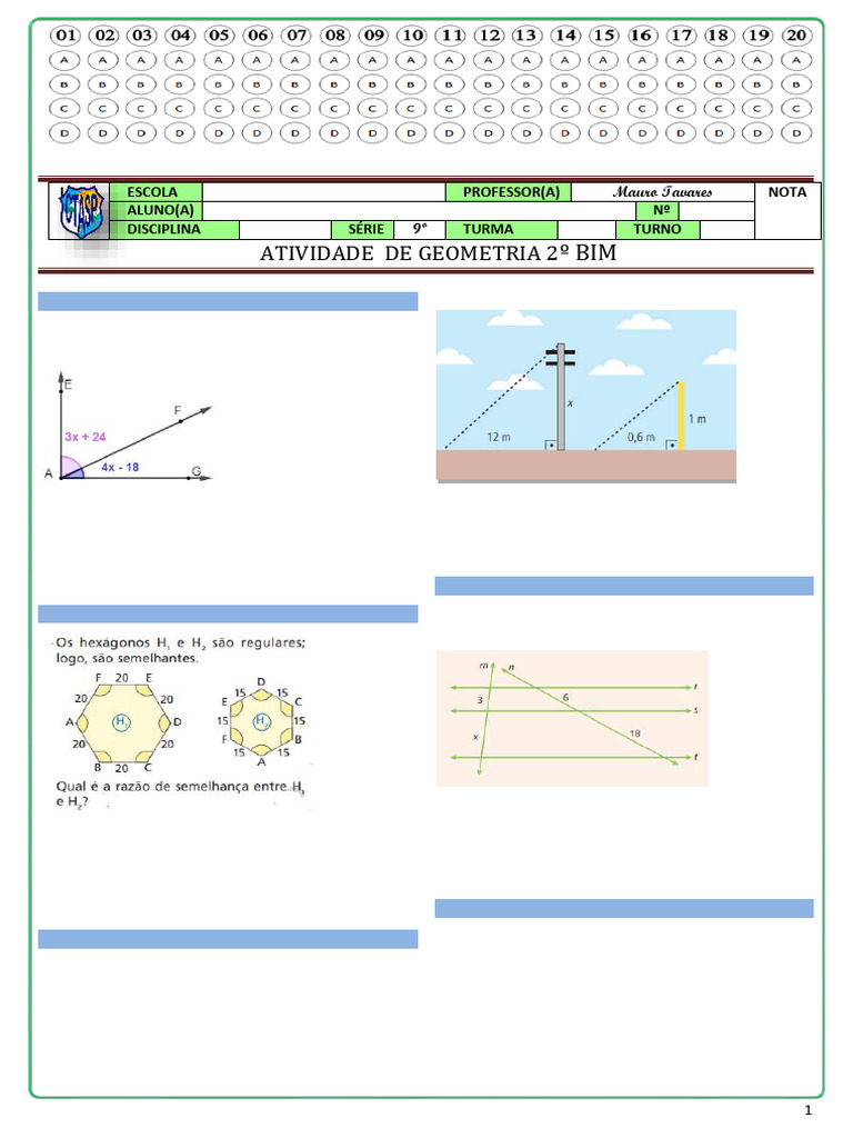 Atividades de Geometria 9º Ano | PDF