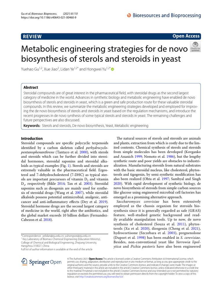 Metabolic Engineering Strategies For de Novo Biosynthesis of Sterols ...