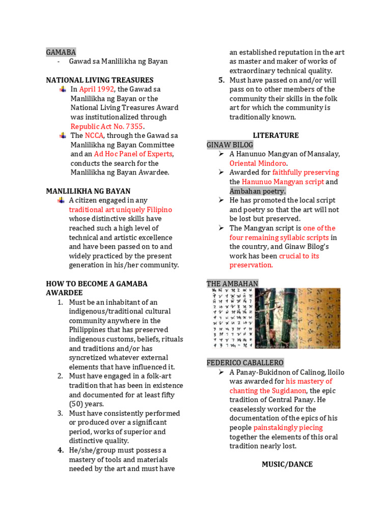 GAMABA Awardees and Their Artforms | PDF | Philippines