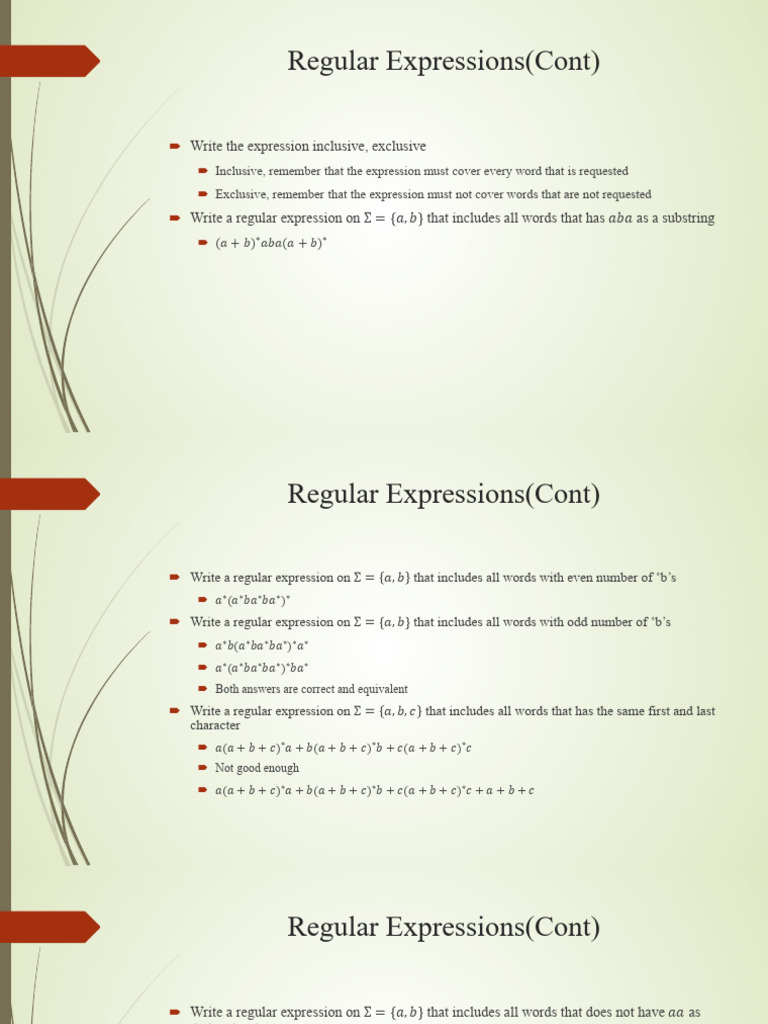 Regular Expressions (Cont) : Write The Expression Inclusive, Exclusive ...
