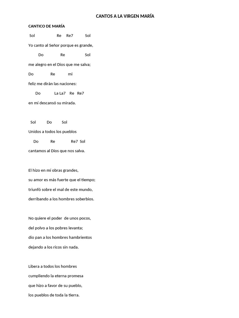 Cantos a la Virgen María: Letras y Reflexiones | PDF | María, madre de ...