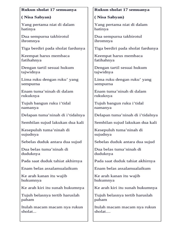 Rukun Sholat: 17 Langkah Utama | PDF