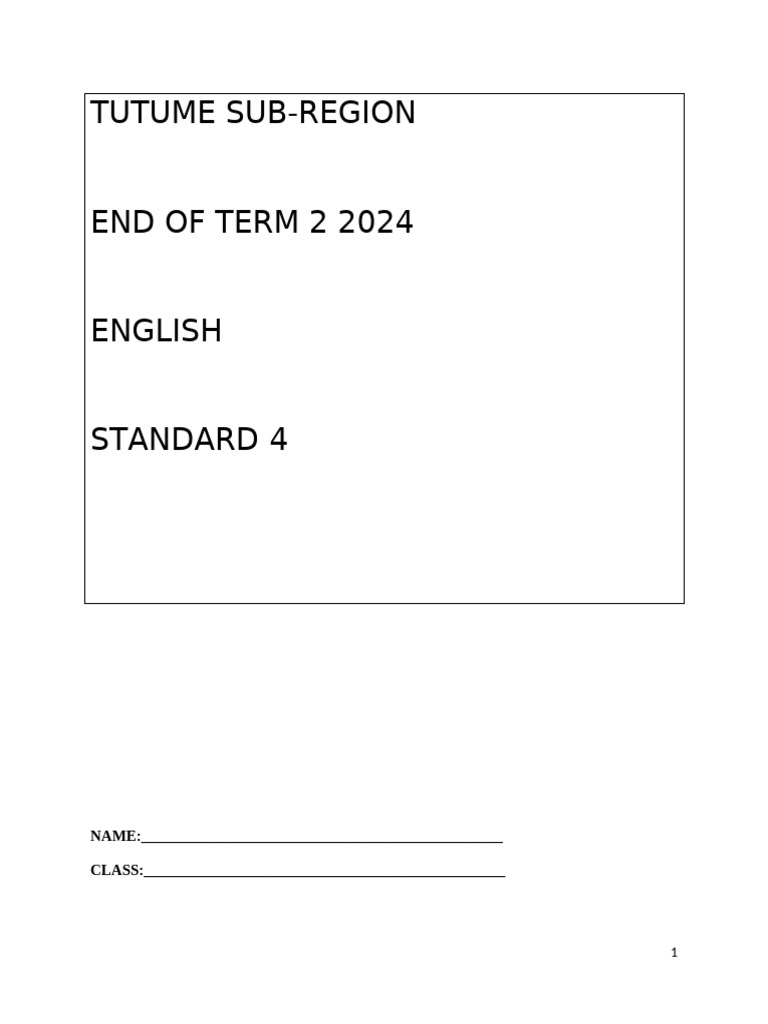 English STD 4 Term 2 2024 | PDF | Part Of Speech | Syntax