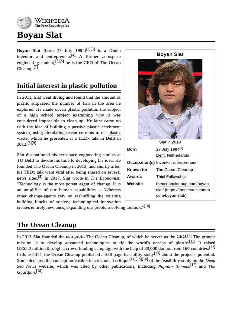 Boyan Slat: Innovator in Ocean Cleanup | PDF | Plastic | Oceans