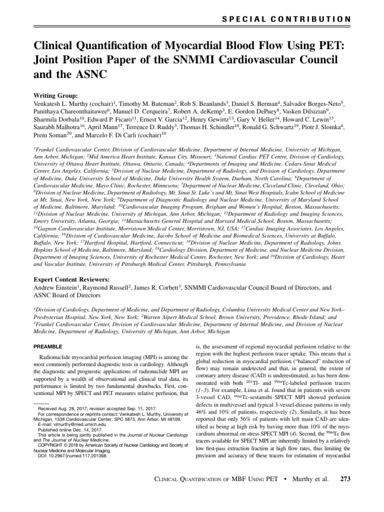 Clinical Quantification of MBFR | PDF | Positron Emission Tomography ...
