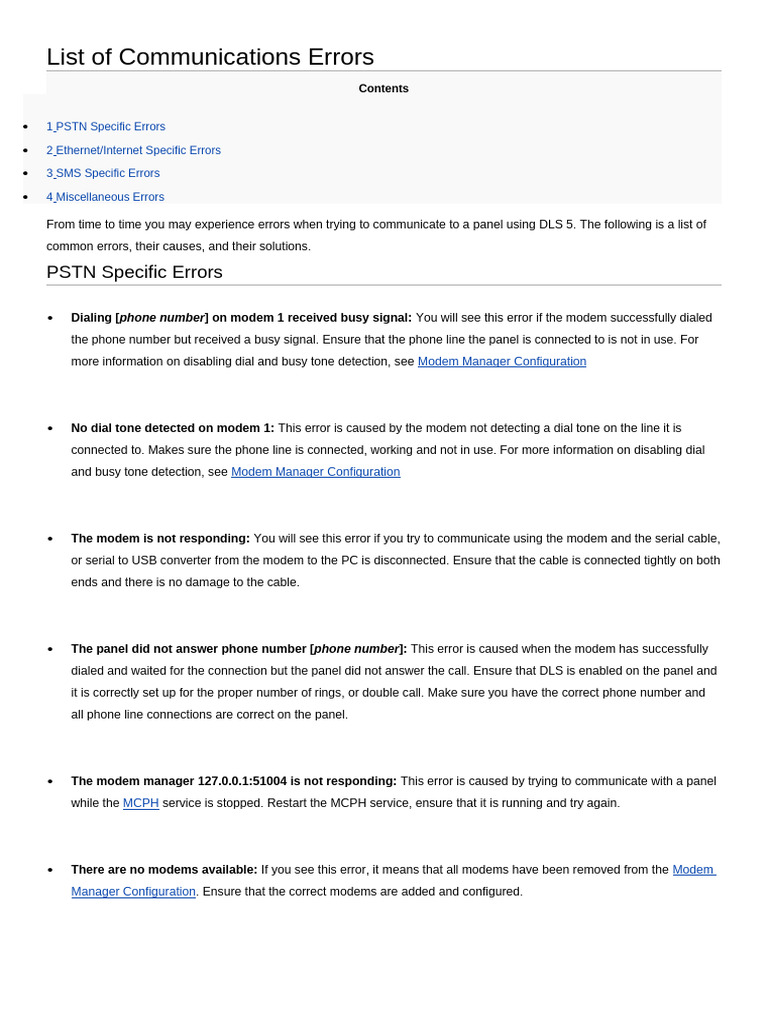 List of Communications Errors | PDF | Modem | Telephone Number