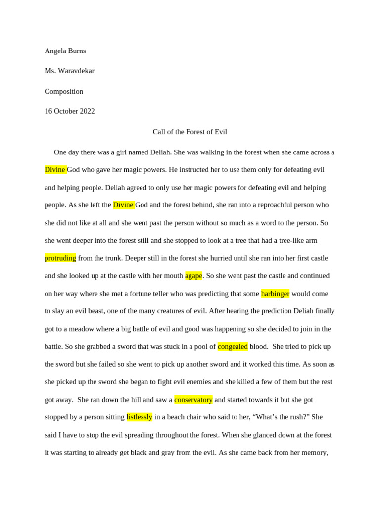 Deliah's Battle Against Forest Evil | PDF