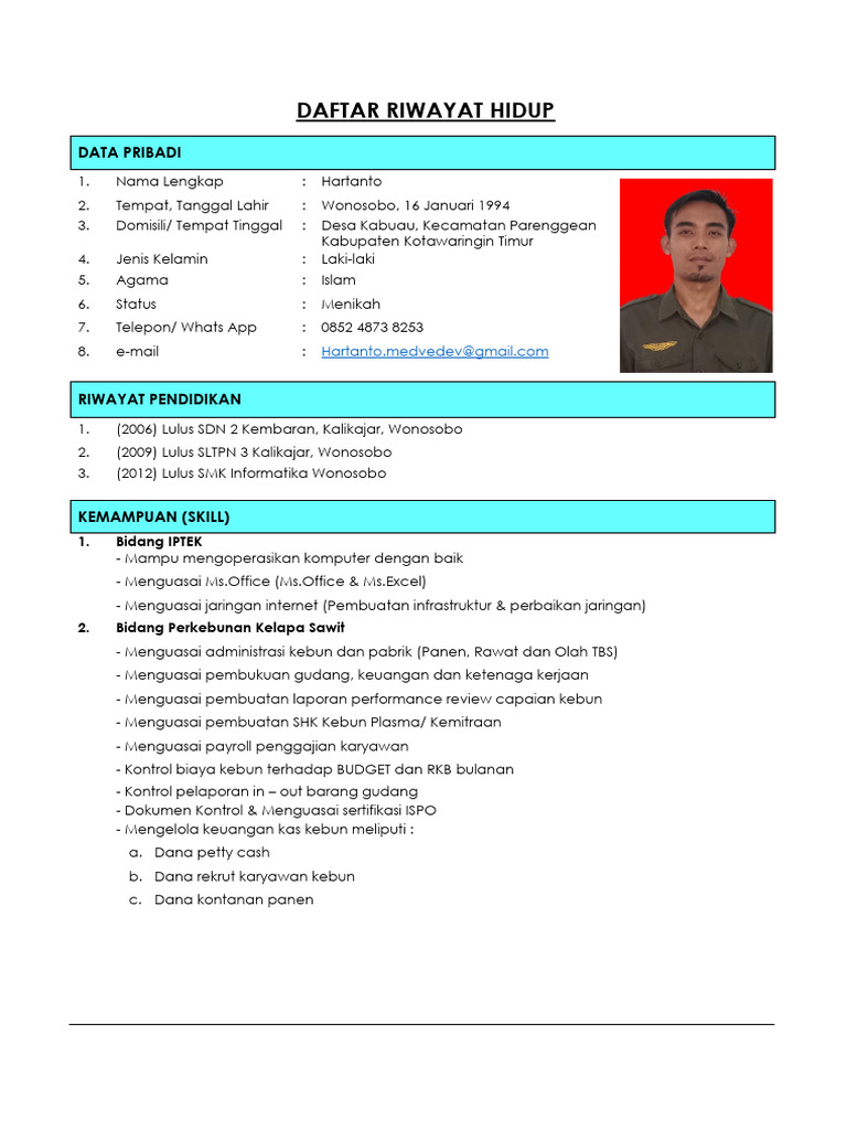 CV Hartanto: Pengalaman dan Keahlian | PDF