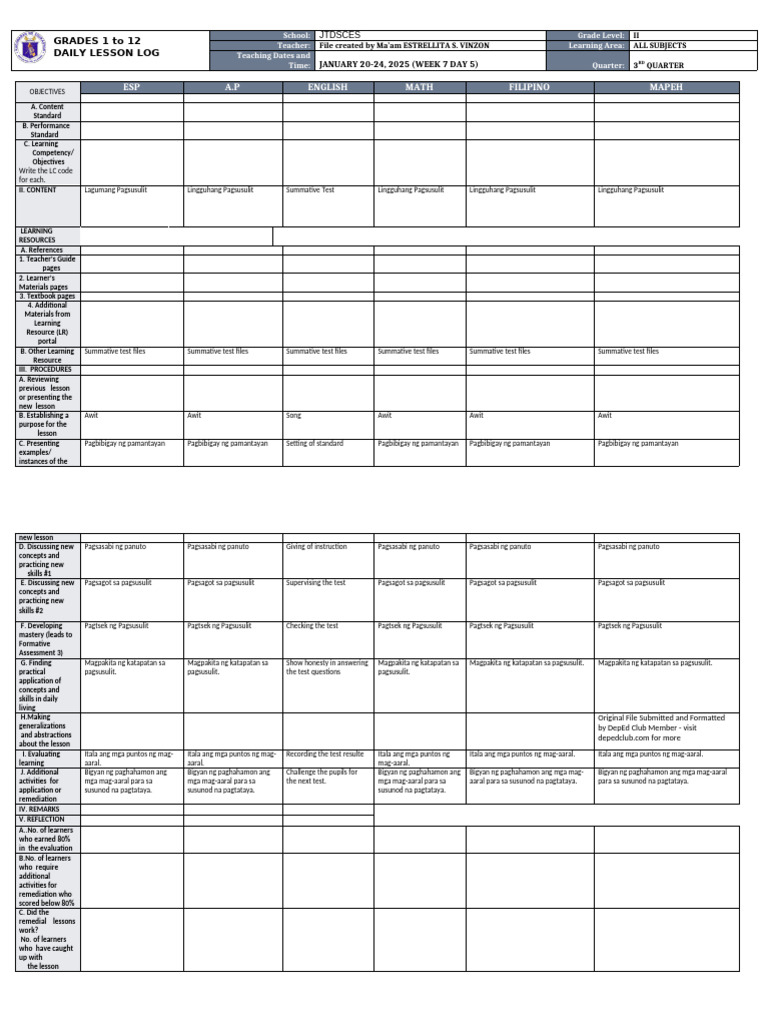 DLL - All Subjects 2 - Q3 - W7 - D5 | PDF