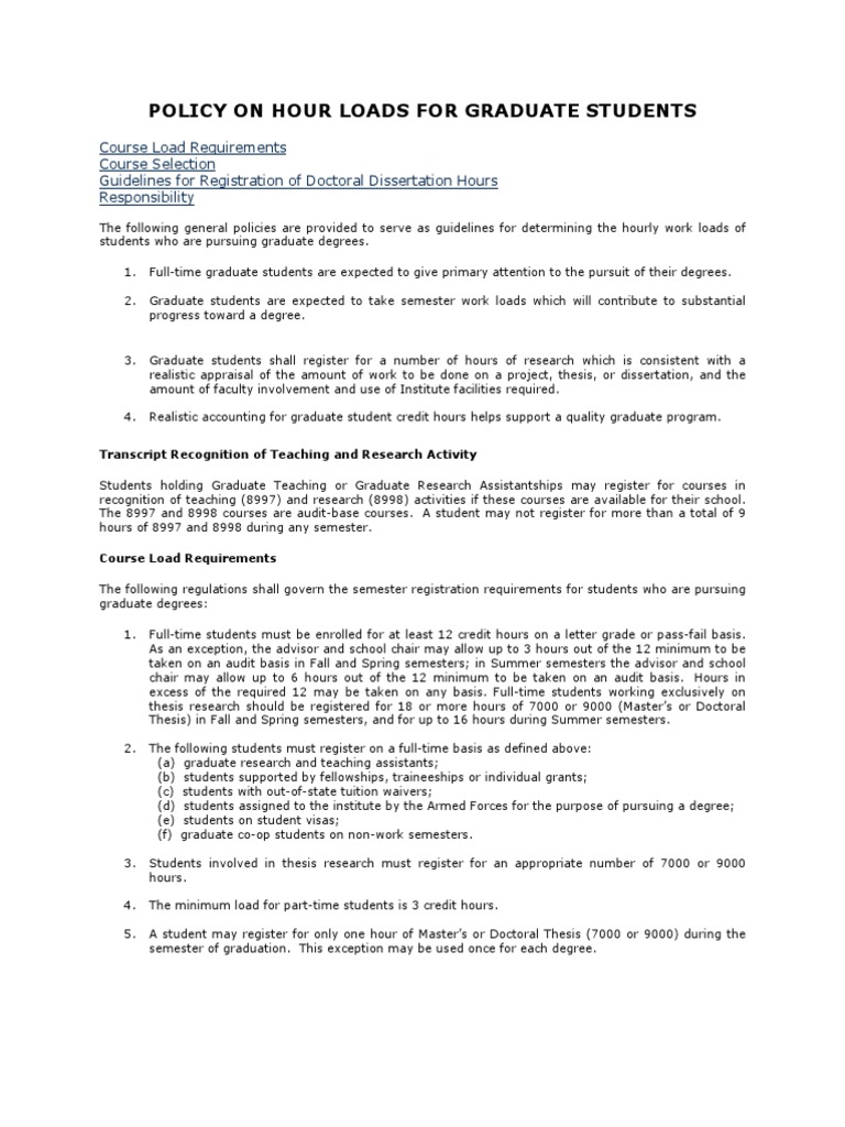 Graduate Student Course Load Policy | PDF | Postgraduate Education | Thesis