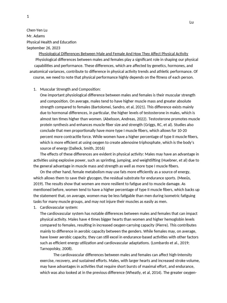 Gender Differences in Physical Activity | PDF | Skeletal Muscle ...