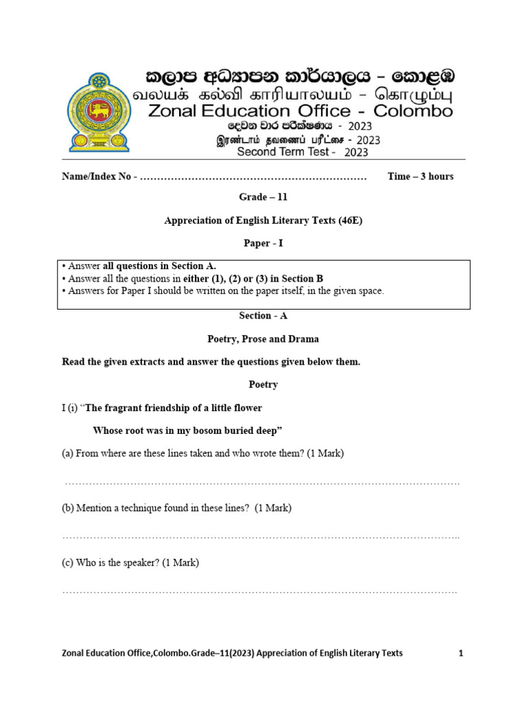 Grade 11 English Literature Term 2 Exam Pdf