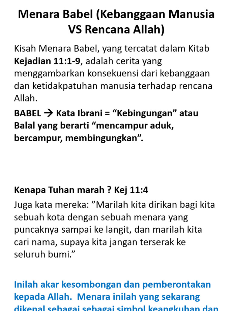Menara Babel (Kebanggaan Manusia VS Rencana Allah | PDF