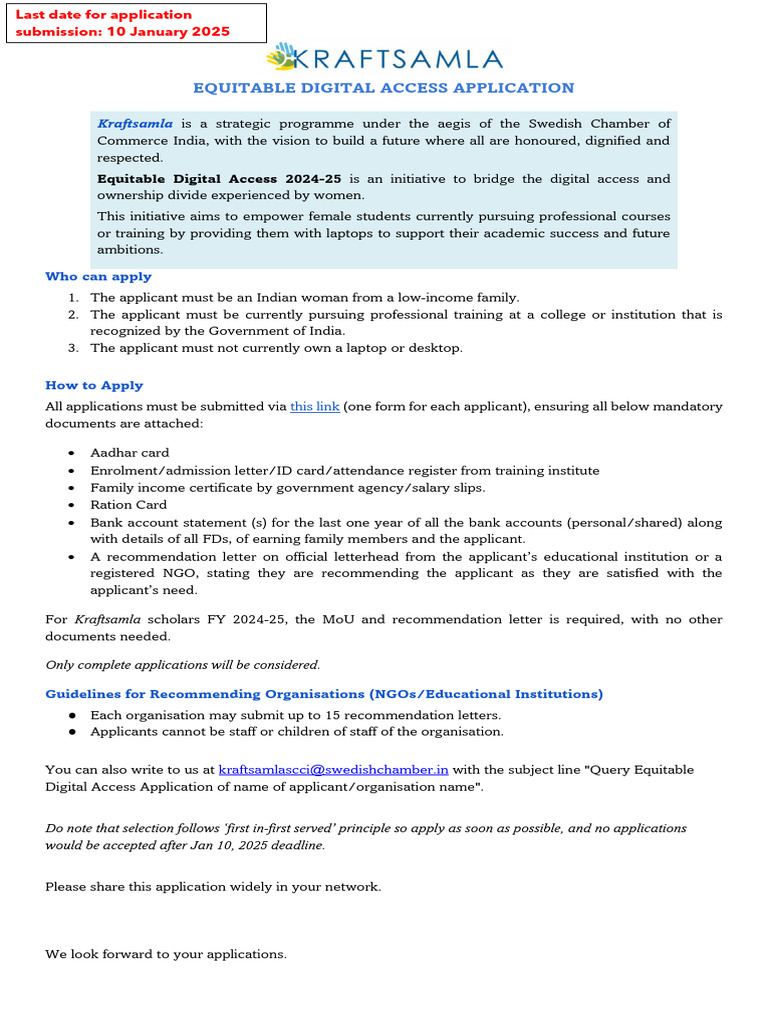 Kraftsamla Application l Equitable Digital Access FY2425 | PDF