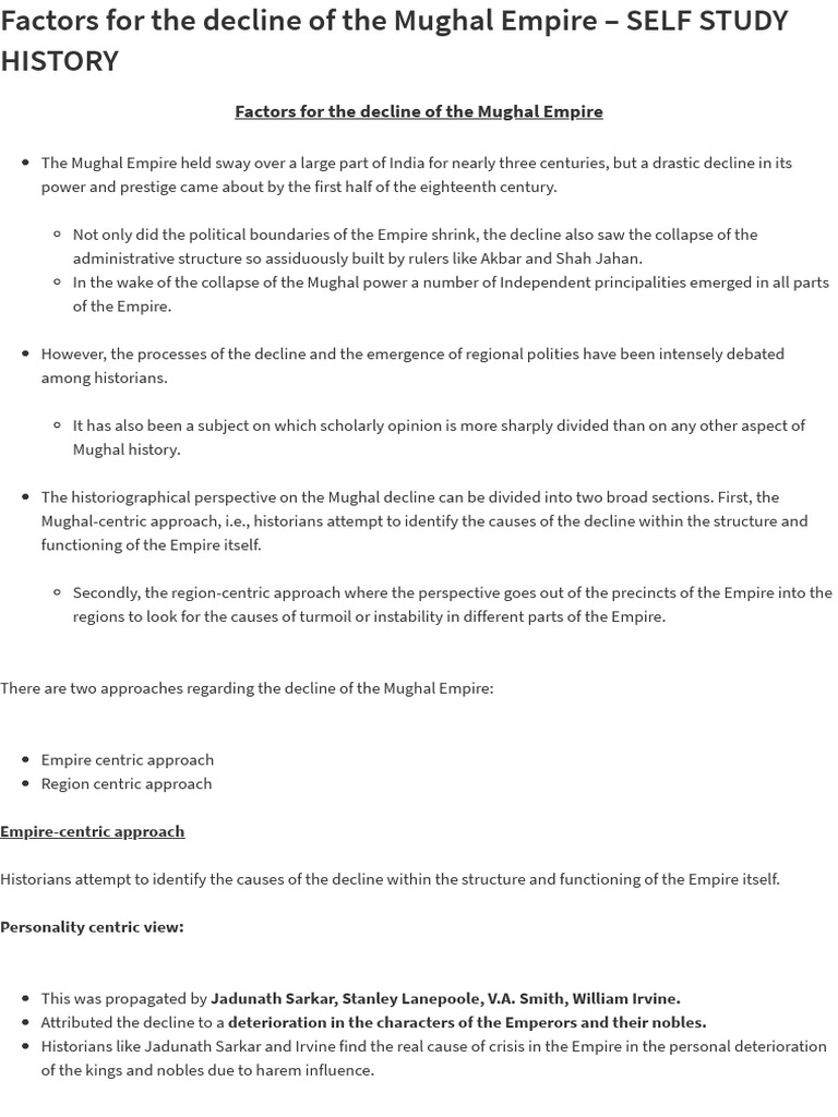 Decline of the Mughal Empire Explained | PDF | Mughal Empire | Punjab