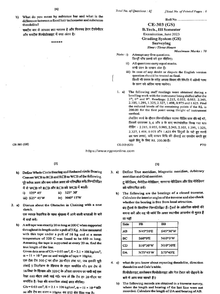 Ce 303 Surveying Jun 2023 | PDF