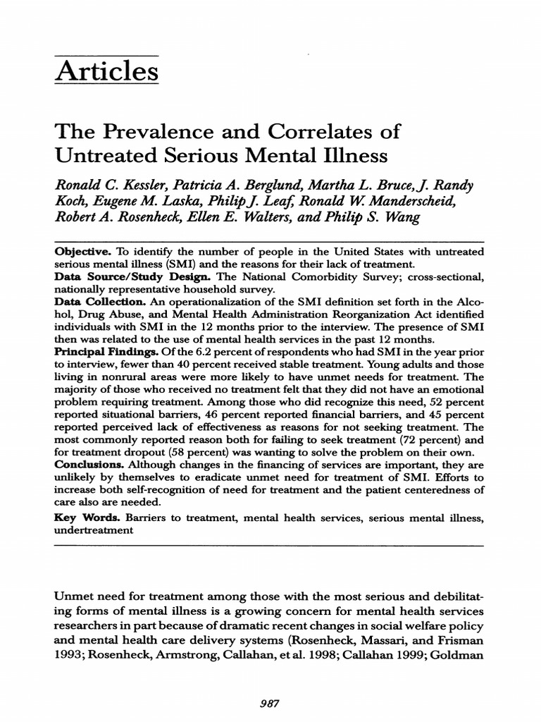 The Prevalence and Correlates of Untreated Serious Mental Illness | PDF ...
