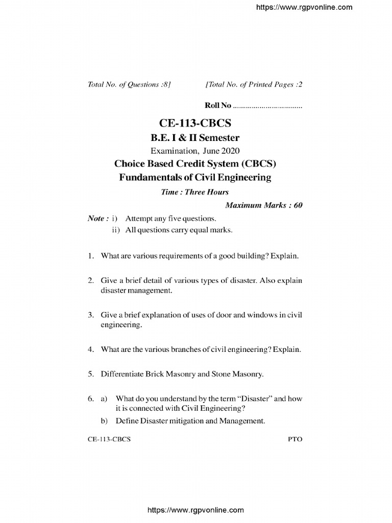 Ce 113 Fundamentals of Civil Engineering Jun 2020 | PDF