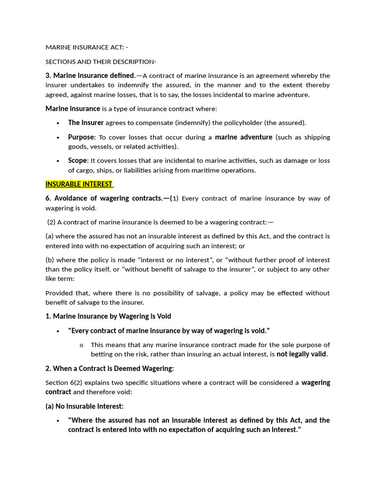 Notes - Marine Insurance Act | PDF | Insurance | Reinsurance