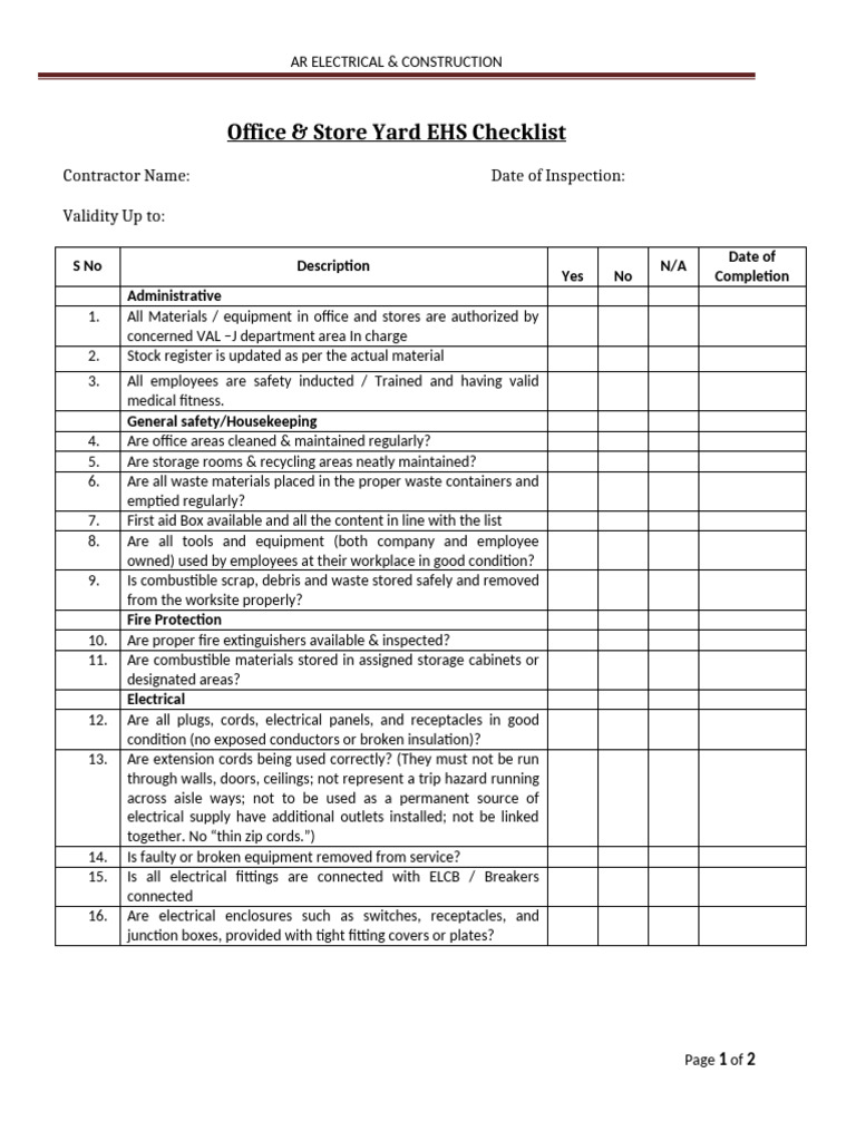 Store Audit EHS Compliance Checklist | PDF | Waste | Scrap
