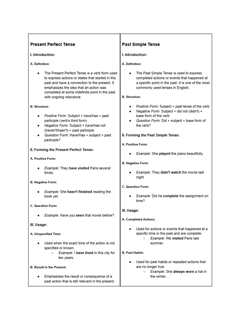 Present Perfect and Past Simple Tenses | PDF | Perfect (Grammar ...