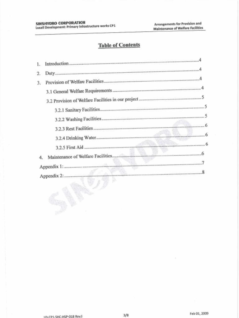 Arrangement of Provisions and Maintenance of Welfare Facilities Plan | PDF