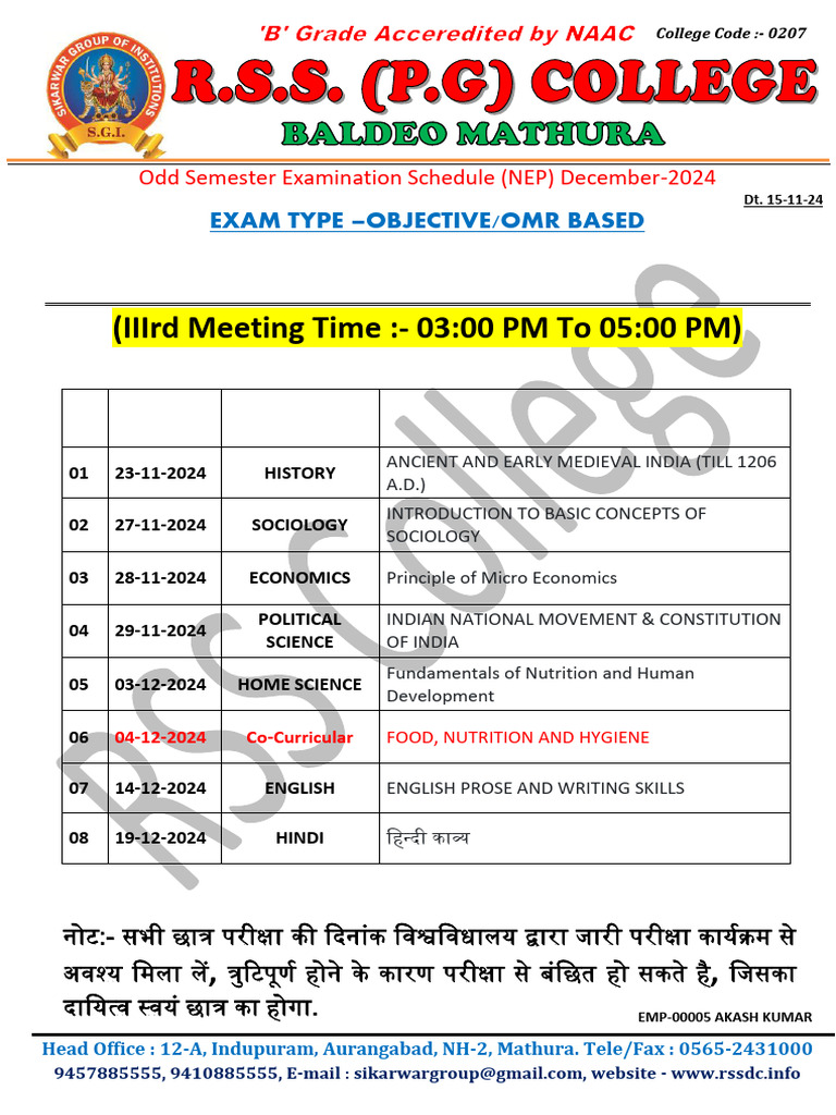 December 2024 Exam Schedule for BA/BSc | PDF | Bachelor Of Arts | Science