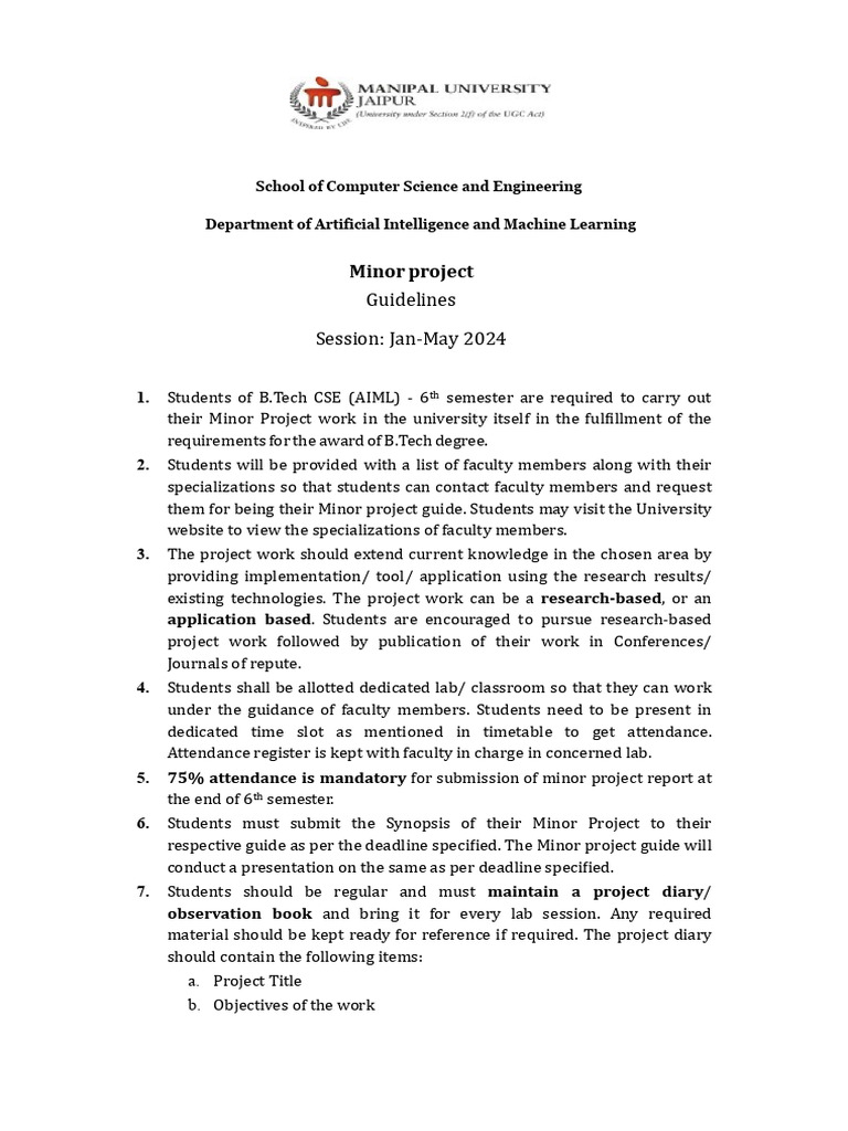 Minor Project Guidelines for CSE AIML 2024 | PDF | Computer Science ...