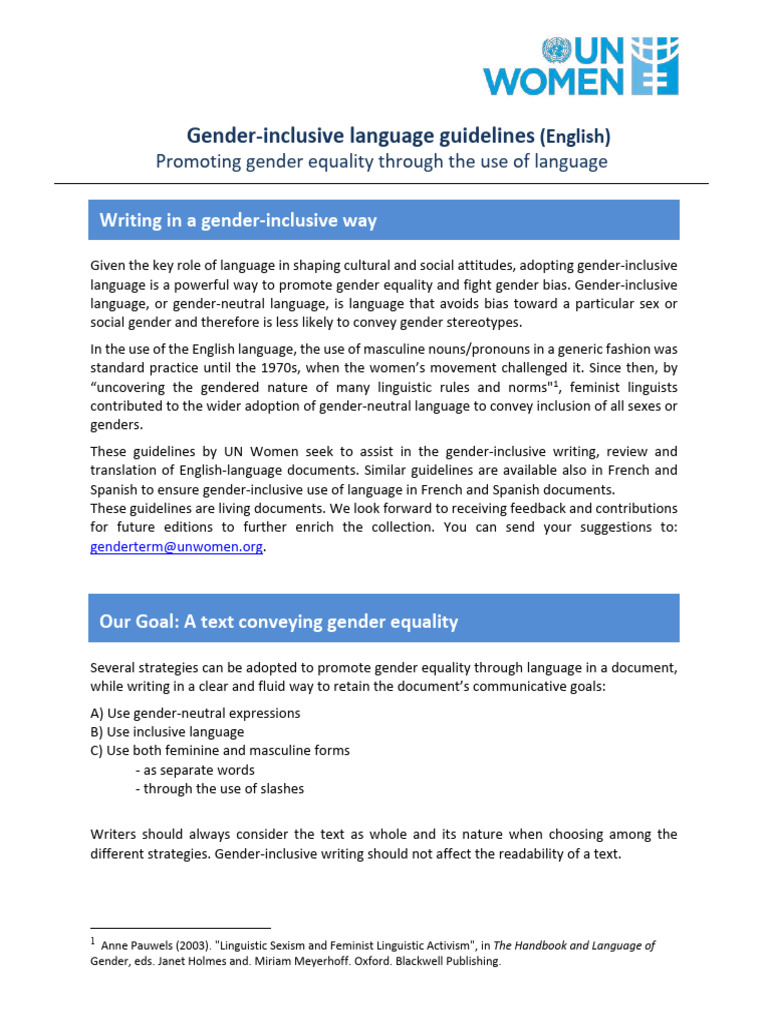 Guidelines On Gender Inclusive Language en | PDF | Grammatical Gender ...